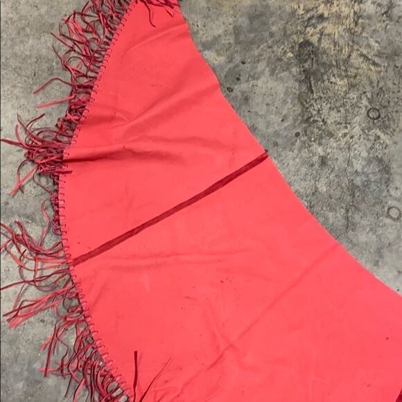 Central Falls Red Suede Fringed Cape Shawl - Picture 11 of 14